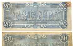 1864 CONFEDERATE OBSOLETE BANK NOTES - $10 & $20