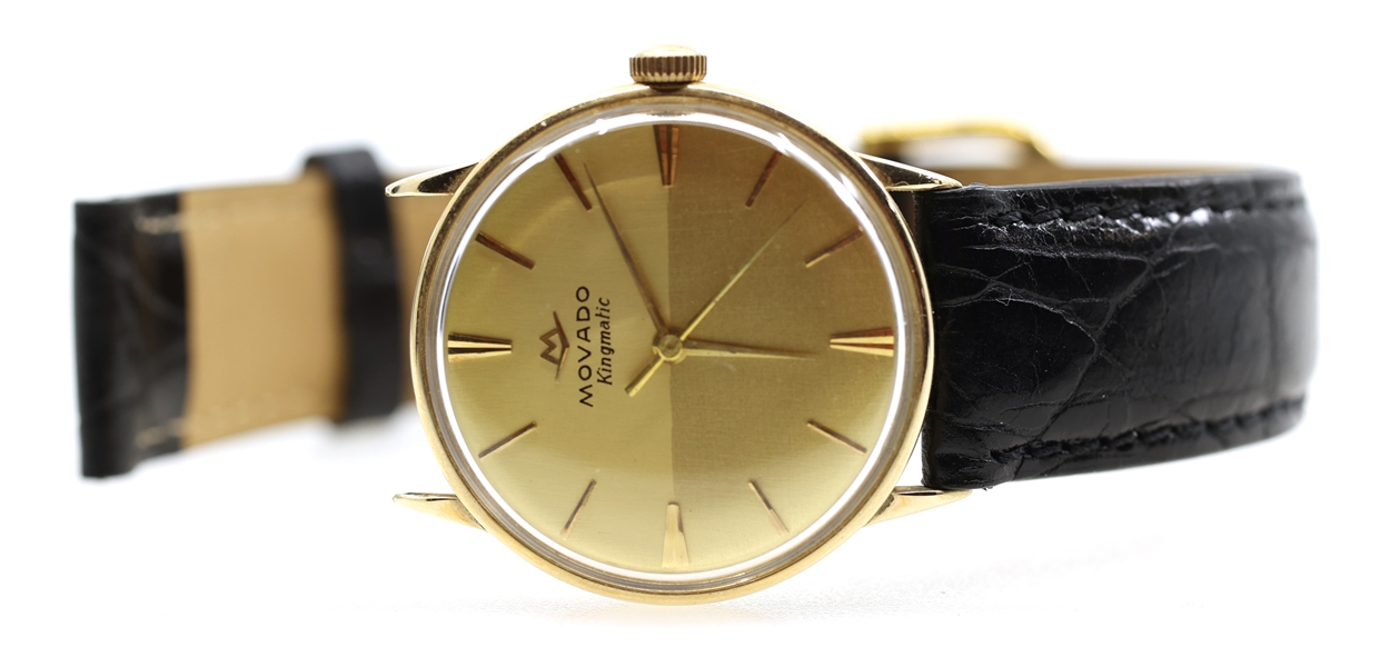 MENS MOVADO KINGMATIC 14K GOLD CASE WRISTWATCH