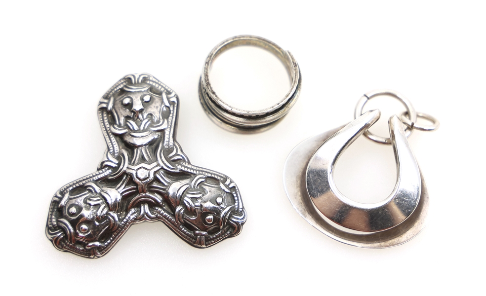 DAVID ANDERSEN STERLING SILVER PENDANT, RING, & BROOCH