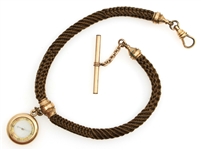 VICTORIAN HAIRWORK GOLD FILLED WATCH FOB WITH COMPASS