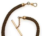 VICTORIAN HAIRWORK GOLD FILLED WATCH FOB WITH COMPASS