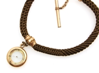 VICTORIAN HAIRWORK GOLD FILLED WATCH FOB WITH COMPASS