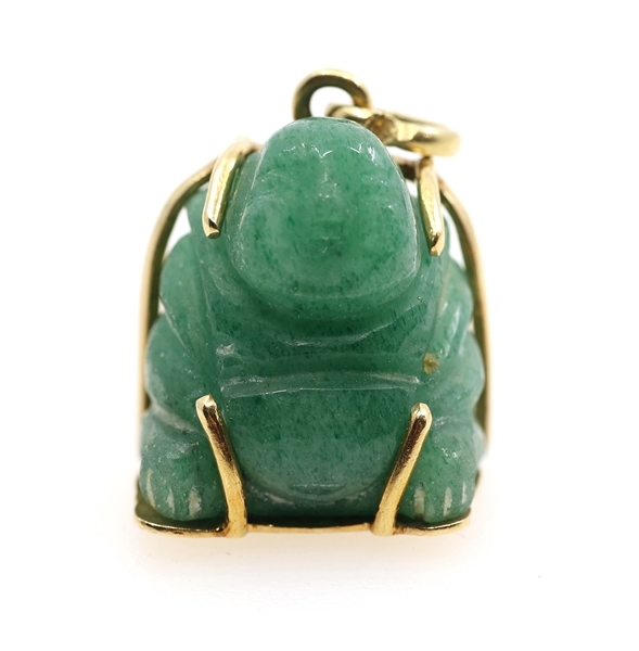 14K YELLOW GOLD CARVED JADE BUDDHA PENDANT