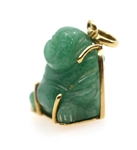 14K YELLOW GOLD CARVED JADE BUDDHA PENDANT