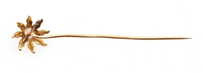 14K YELLOW GOLD OPAL & SEED PEARL FLORAL DESIGN PIN