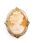 14K YELLOW GOLD SHELL CAMEO BROOCH/PENDANT