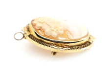 14K YELLOW GOLD SHELL CAMEO BROOCH/PENDANT