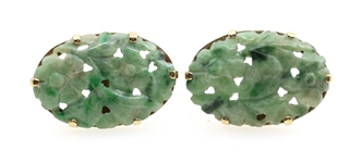 14K YELLOW GOLD CARVED JADE STUD EARRINGS