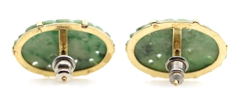 14K YELLOW GOLD CARVED JADE STUD EARRINGS