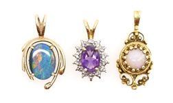 14K YELLOW GOLD SEMI-PRECIOUS STONE PENDANTS