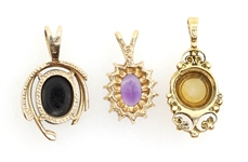 14K YELLOW GOLD SEMI-PRECIOUS STONE PENDANTS