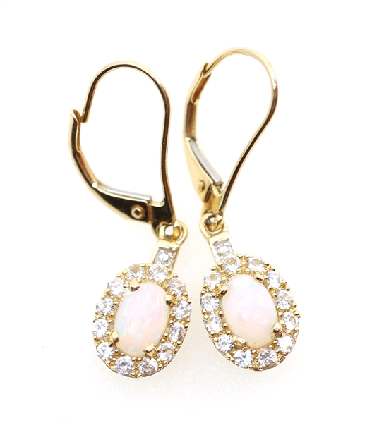 14K YELLOW GOLD OPAL & WHITE SAPPHIRE DROP EARRINGS