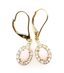 14K YELLOW GOLD OPAL & WHITE SAPPHIRE DROP EARRINGS