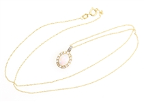 14K YELLOW GOLD OPAL & WHITE SAPPHIRE PENDANT W/ CHAIN