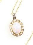 14K YELLOW GOLD OPAL & WHITE SAPPHIRE PENDANT W/ CHAIN