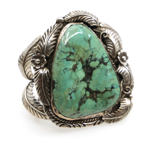 STERLING SILVER TURQUOISE CUFF BRACELET SIGNED MC