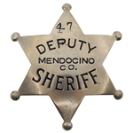 MENDOCINO COUNTY CA OBSOLETE DEPUTY SHERIFF BADGE NO 47