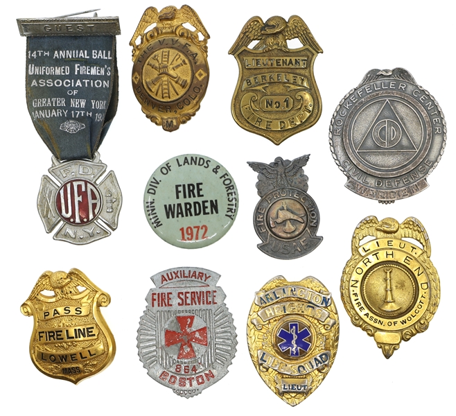 FIRE CIVIL DEFENSE & EMERGENCY OBSOLETE BADGES & BUTTON