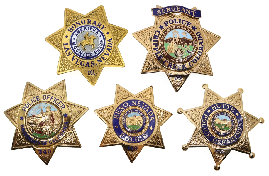 OBSOLETE LAW ENFORCEMENT POLICE BADGES - NV, MT, CO, CA