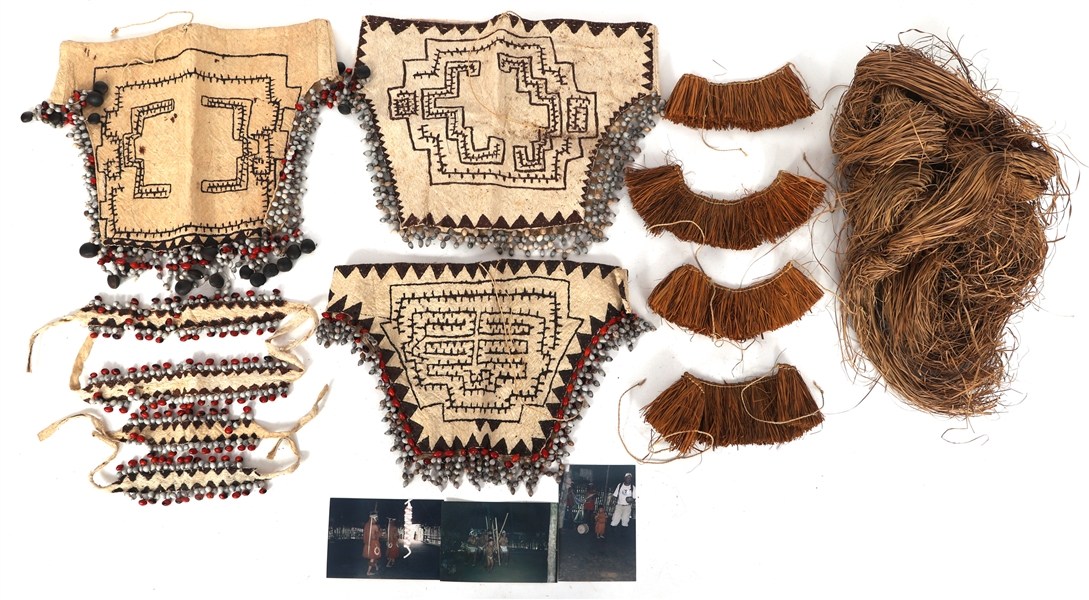 PERUVIAN BORA INDIGENOUS CEREMONIAL TAPA CLOTH & RAFFIA