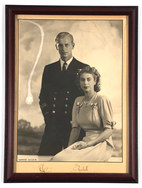 QUEEN ELIZABETH II PRINCE PHILIP ENGAGEMENT SIGNED PHOTO