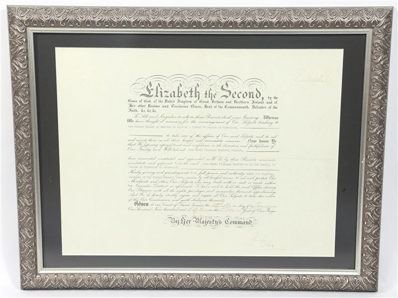 QUEEN ELIZABETH II SIGNED ROYAL CONSUL APPOINTMENT