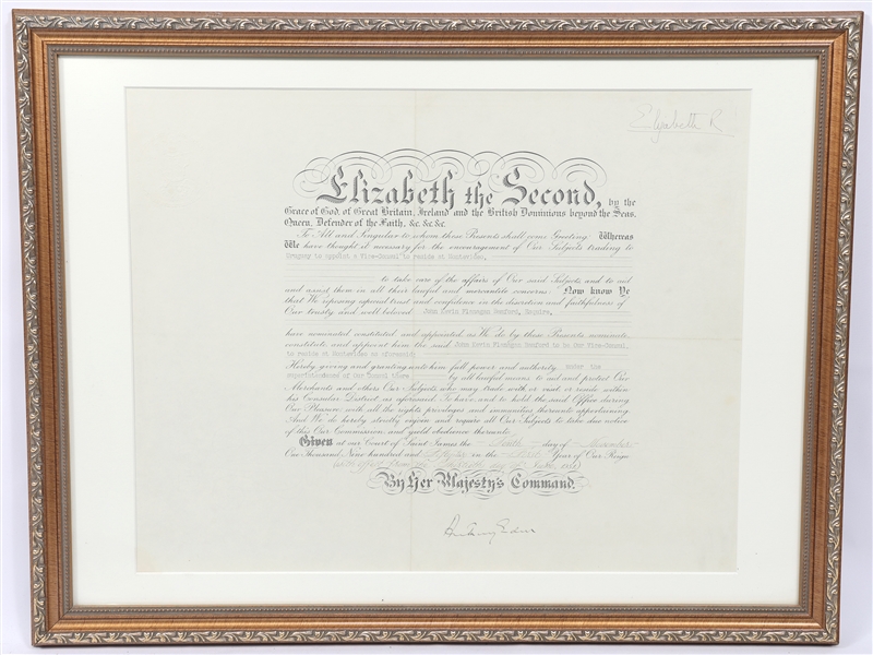 QUEEN ELIZABETH II SIGNED ROYAL CONSUL APPOINTMENT