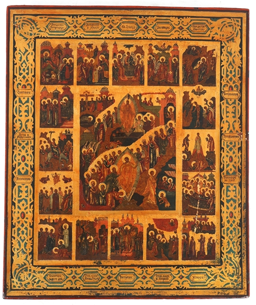 19TH C. RUSSIAN ORTHODOX ICON OF THE 12 HOLY FEASTS