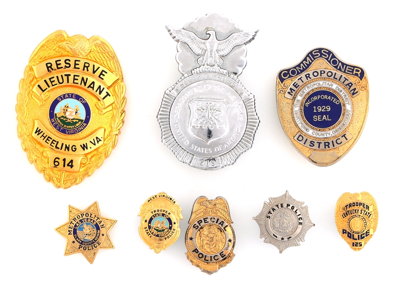 OBSOLETE LAW ENFORCEMENT BADGES - LOT OF 8