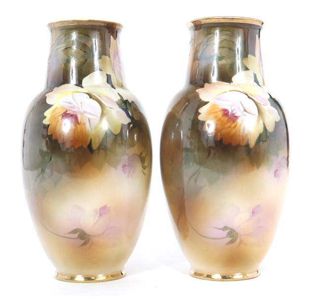NIPPON HAND PAINTED FLORAL VASES 