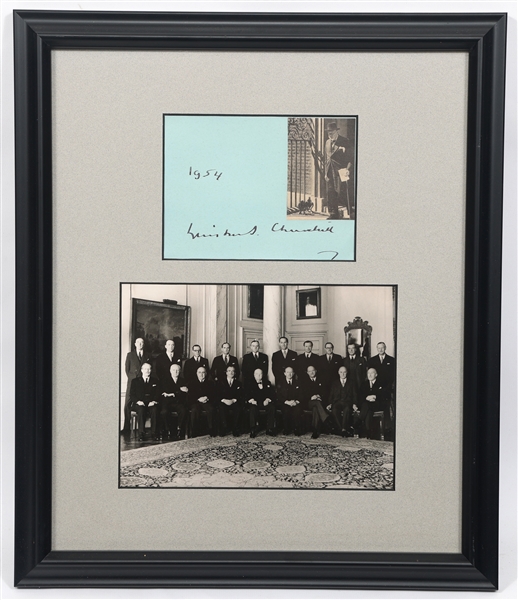 WINSTON CHURCHILL FRAMED SIGNATURE & CABINET PHOTO