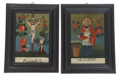 GERMAN REVERSE PAINTED CHRISTIAN ICONS FRAMED