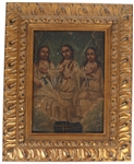 19TH C. MEXICAN FOLK ART RETABLO OF THE HOLY TRINITY