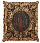20TH C. MEXICAN FOLK ART RETABLO OUR LADY OF GUADALUPE