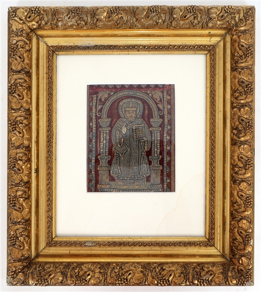 RUSSIAN ORTHODOX METALLIC EMBROIDERED FRAMED ICON