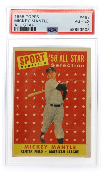 1958 TOPPS MICKEY MANTLE #487 BASEBALL CARD PSA GRADED