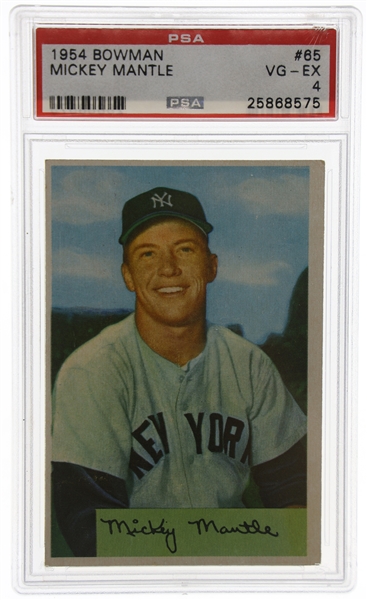 1954 MICKEY MANTLE BASEBALL CARD #65 PSA GRADED VG-EX