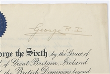 KING GEORGE VI SIGNED DOCUMENT ROYAL PARDON