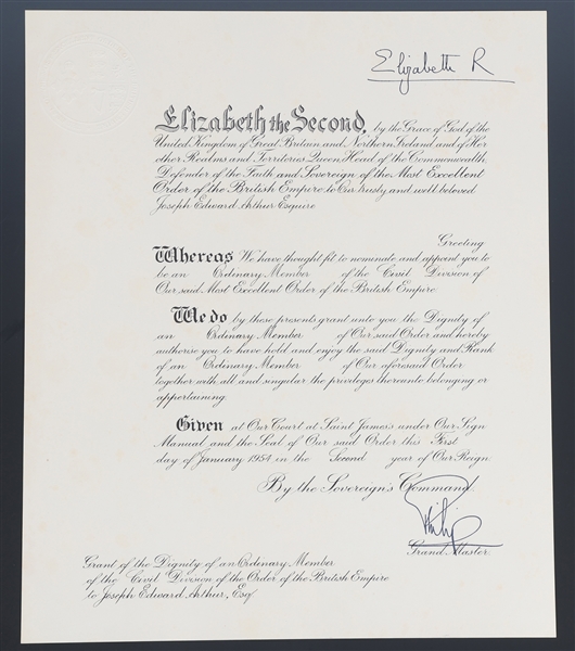 QUEEN ELIZABETH II PRINCE PHILIP SIGNED ROYAL DOCUMENT