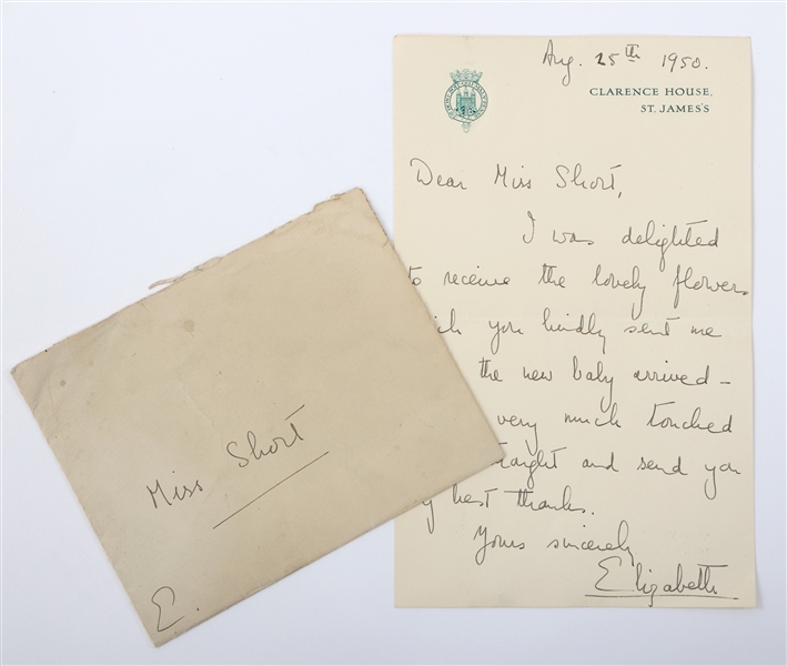 QUEEN ELIZABETH II HANDWRITTEN SIGNED THANK YOU LETTER 