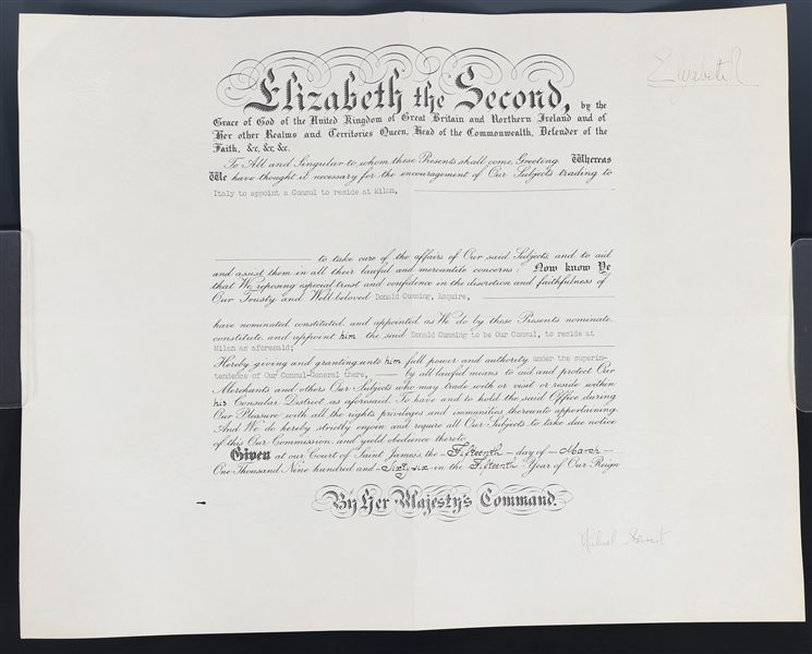 QUEEN ELIZABETH II SIGNED ROYAL DOCUMENT