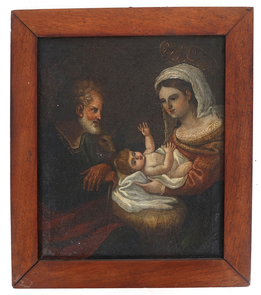 GERMAN MASTER OIL ON CANVAS PAINTING OF THE HOLY FAMILY