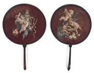 19TH C. HAND-PAINTED SILK FANS WITH CHERUB DESIGN