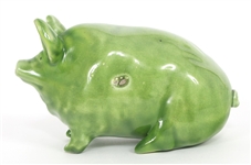 ROBERT HERON SCOTTISH WEMYSS LIME GREEN POTTERY PIG