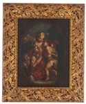 19TH C. OIL ON CANVAS CHERUB PAINTING IN GILT FRAME