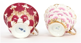 MEISSEN PORCELAIN TEA CUPS & SAUCERS
