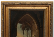 19TH C. GOTHIC REVIVAL ARCHITECTURAL OIL ON CANVAS