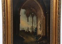19TH C. GOTHIC REVIVAL ARCHITECTURAL OIL ON CANVAS