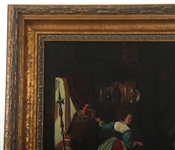 19TH C. GOTHIC REVIVAL OIL ON CANVAS TAVERN SCENE 