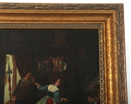 19TH C. GOTHIC REVIVAL OIL ON CANVAS TAVERN SCENE 